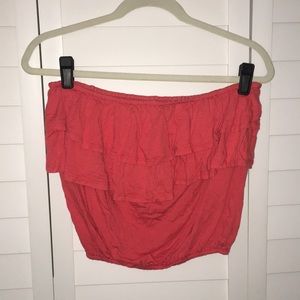 Blue life orange strapless top with ruffles